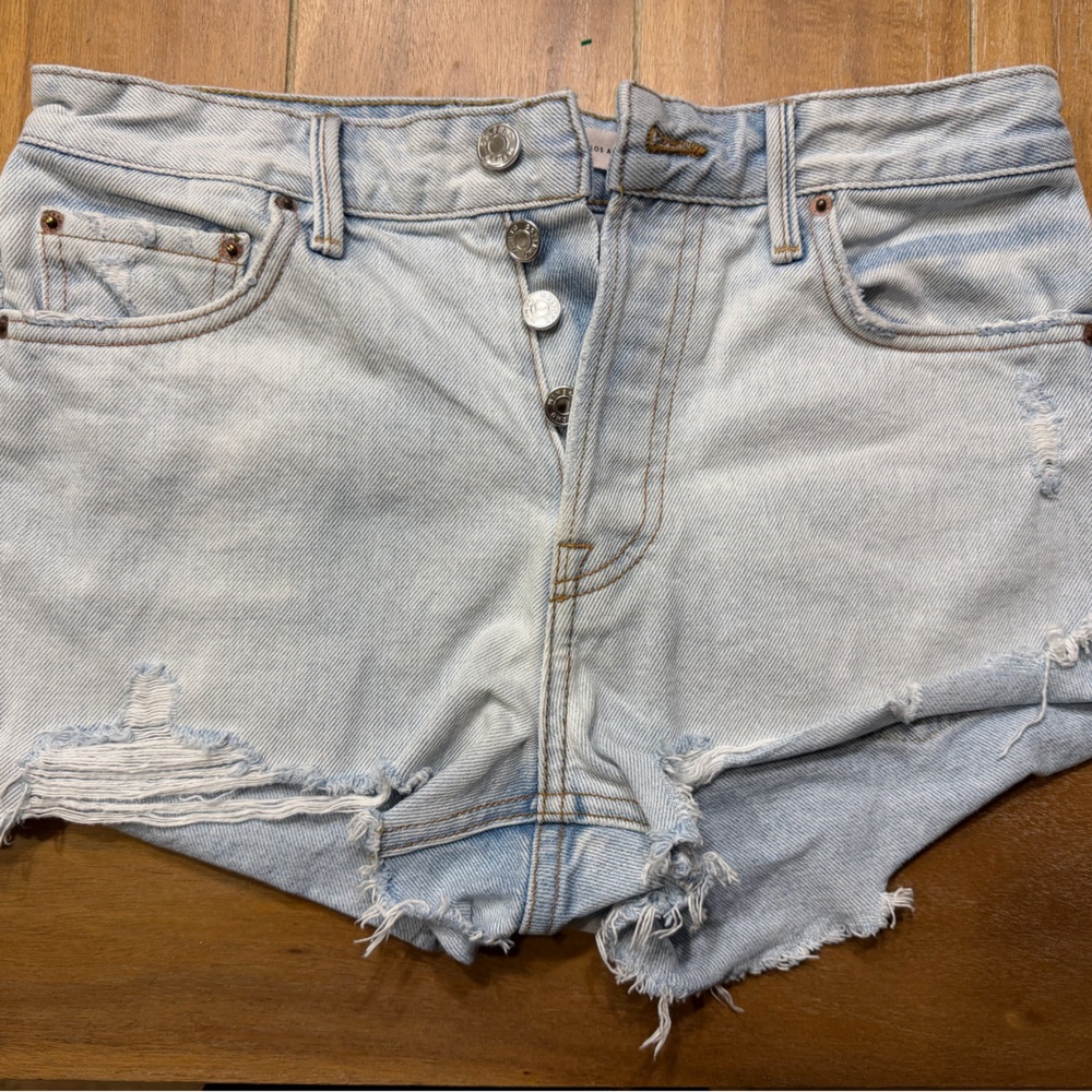 GRLFRND Light Blue Distressed Denim Shorts 25
